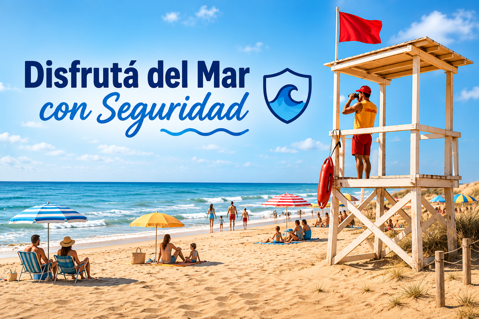Guardavidas en la playa de Villa Gesell vigilando la seguridad de los bañistas